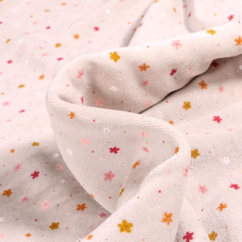 Tissu Jersey Velours tout doux Mini fleurs sur fond Beige