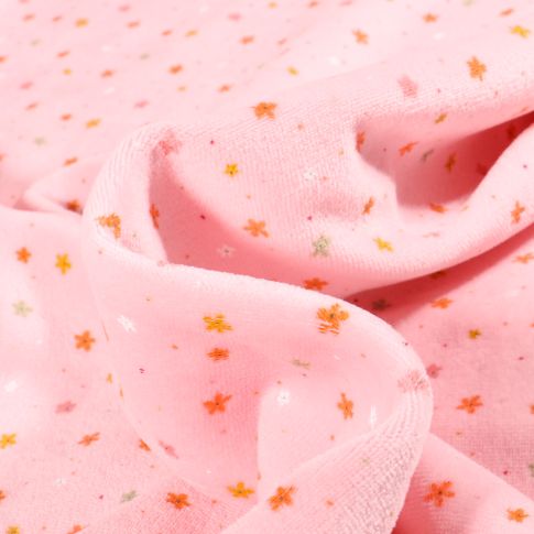 Tissu Jersey Velours tout doux Mini fleurs sur fond Rose pâle