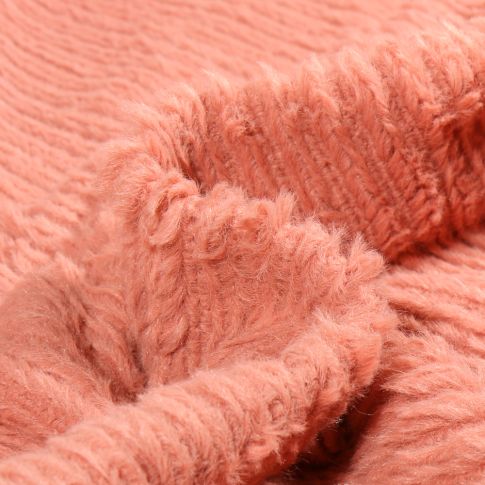 Tissu Fausse fourrure côtelé uni Saumon