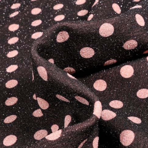 Tissu Maille lurex Pois  rose sur fond Noir