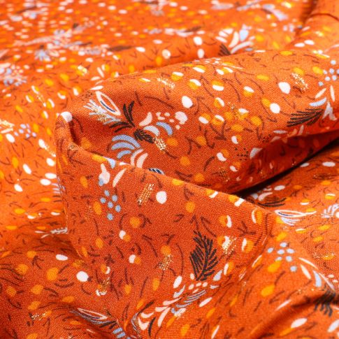 Tissu Viscose lurex Tina sur fond Orange