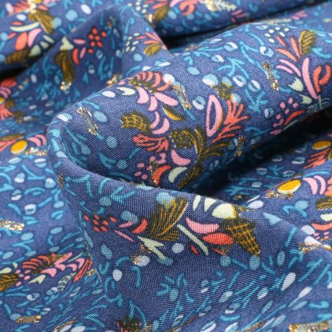 Tissu Viscose lurex Tina sur fond Bleu