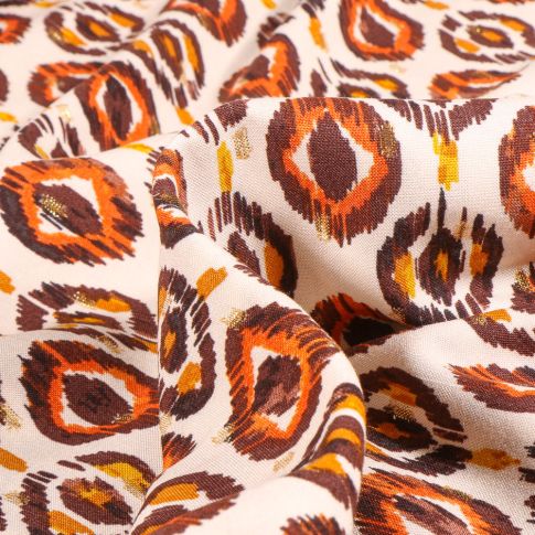 Tissu Viscose lurex Paon sur fond Blanc