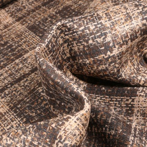 Tissu Suédine Elasthanne aspect Daim Carreaux sur fond Marron