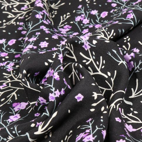 Tissu Viscose Perrina violet sur fond Noir
