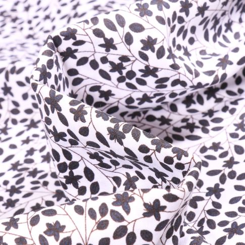 Tissu Coton imprimé extensible Célina sur fond Blanc