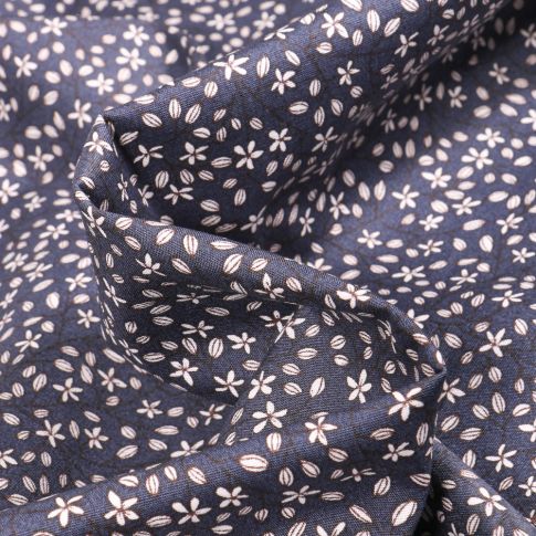 Tissu Coton imprimé extensible Célina sur fond Bleu marine