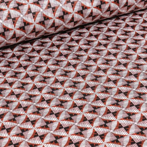 Tissu Coton satiné extensible Losanges abstraits sur fond Rouge