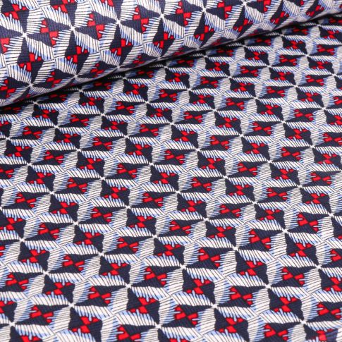 Tissu Coton satiné extensible Losanges abstraits sur fond Bleu