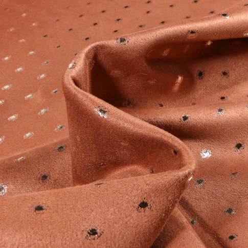 Tissu Suédine Elasthanne Pois métallisés sur fond Camel