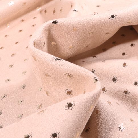 Tissu Suédine Elasthanne Pois métallisés sur fond Beige