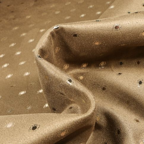 Tissu Suédine Elasthanne Pois métallisés sur fond Vert kaki