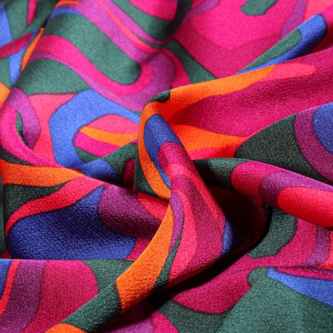 Tissu Satin imprimé Carla sur fond Rose fuchsia