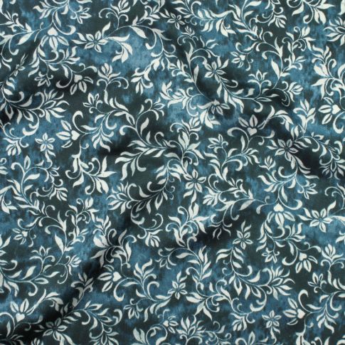 Tissu Crêpe satiné Eglantine sur fond Bleu pétrole