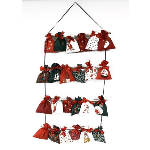 Tissu Coton imprimé Panneau 60 cm Calendrier de l'avent sur fond Blanc
