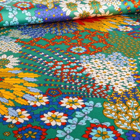Tissu Satin Even sur fond Vert émeraude