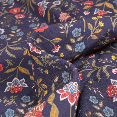 Tissu Viscose Linalya sur fond Bleu marine