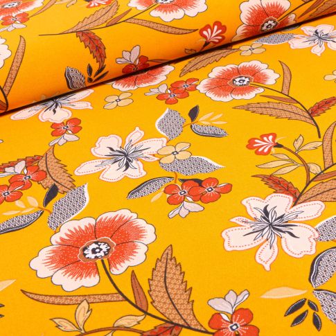 Tissu Crêpe imprimé Régina sur fond Jaune