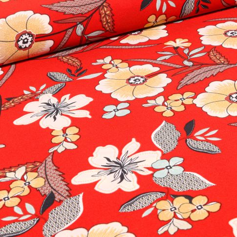 Tissu Crêpe imprimé Régina sur fond Rouge