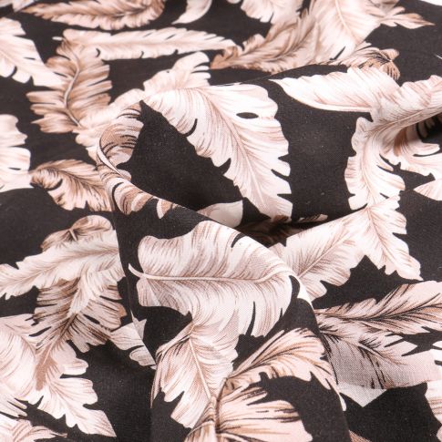 Tissu Viscose Feuilles XL sur fond Noir