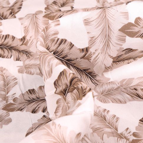 Tissu Viscose Feuilles XL sur fond Blanc
