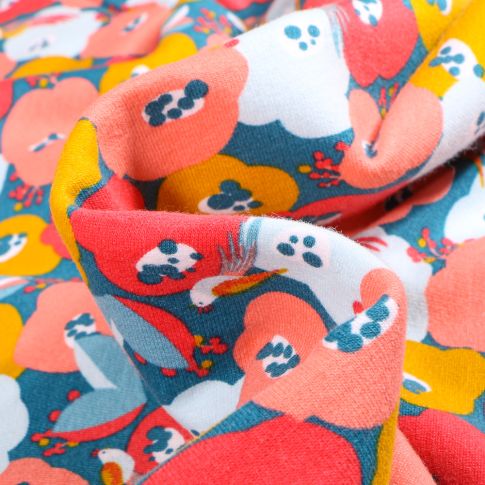 Tissu Jersey Coton envers molletonné Lollie sur fond Bleu