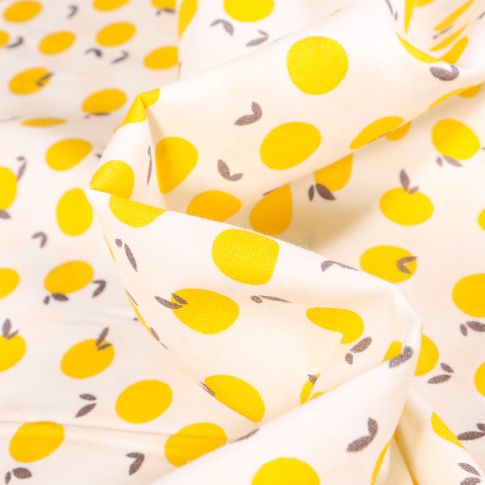 Tissu Coton popeline imprimé Citrus sur fond Blanc