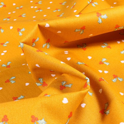 Tissu Coton imprimé Gui de noël sur fond Jaune
