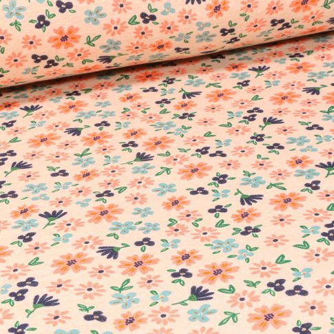 Tissu Sweat envers minky Flowers sur fond Beige