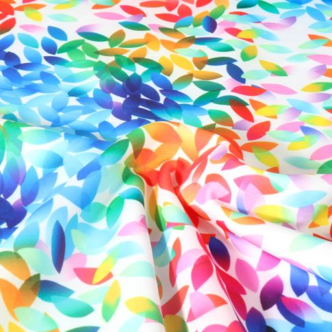 Tissu Maillot de bain imprimé Feuilles multicolores sur fond Blanc