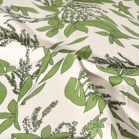Tissu Viscose Lin Motif floral sur fond Vert kaki