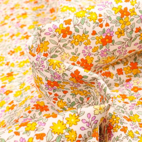 Tissu Coton popeline imprimé Florentine jaune sur fond Blanc cassé