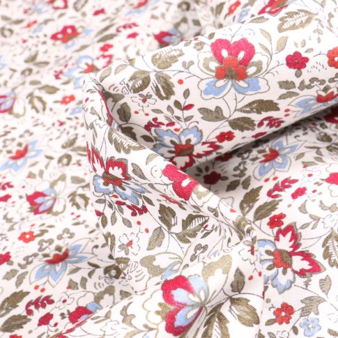 Tissu Coton popeline imprimé Julietta rouge sur fond Blanc