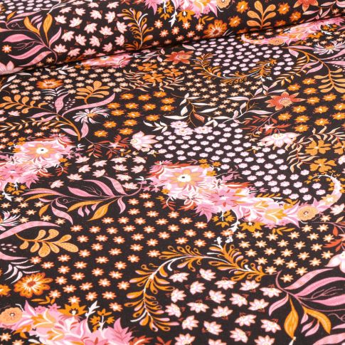 Tissu Viscose Indou sur fond Noir