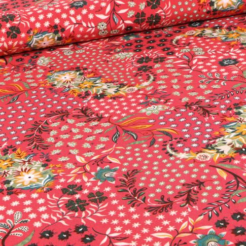 Tissu Viscose Indou sur fond Rouge