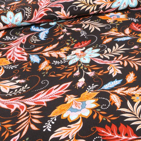 Tissu Viscose Francesca sur fond Noir