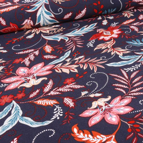 Tissu Viscose Francesca sur fond Bleu