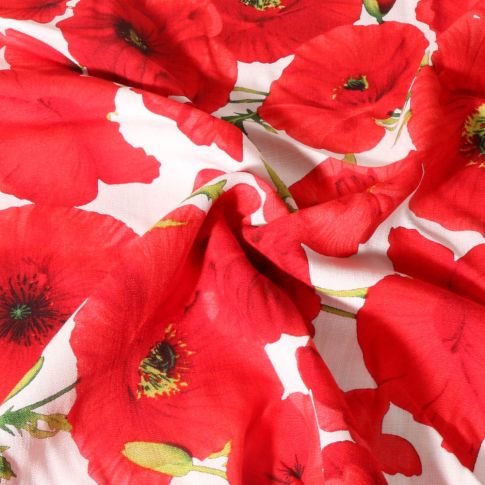 Tissu Viscose imprimé Coquelicot rouge