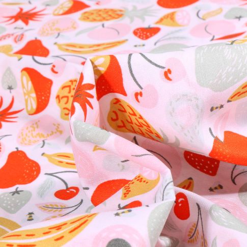 Tissu Coton imprimé Fruitty sur fond Blanc