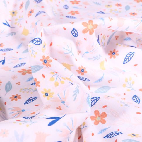 Tissu Coton imprimé Flower power sur fond Blanc