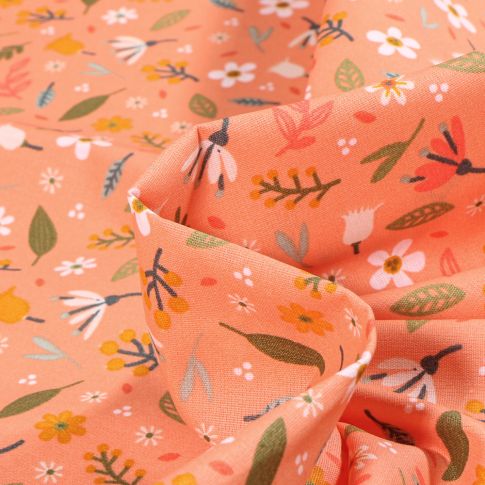 Tissu Coton enduit Amary sur fond Orange