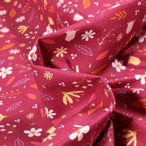 Tissu Coton enduit Amary sur fond Bordeaux