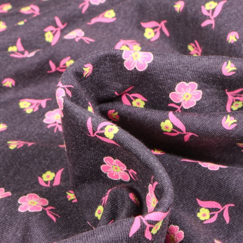 Tissu Jersey Coton Bio envers molleton Suzie sur fond Noir