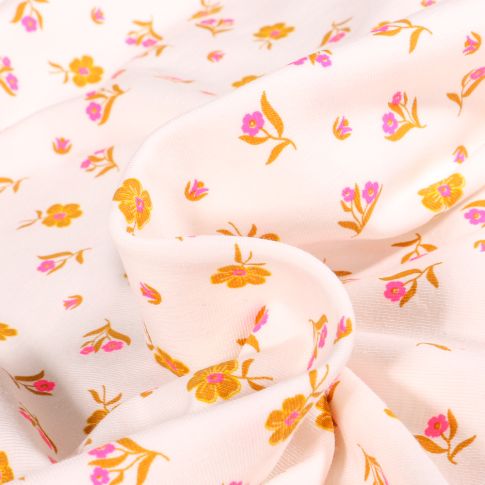 Tissu Jersey Coton Bio envers molleton Suzie sur fond Blanc cassé