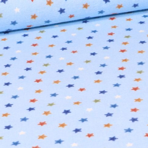Tissu Flanelle Etoiles multicolores sur fond Bleu