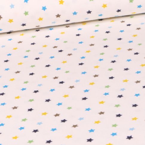 Tissu Flanelle Etoiles multicolores sur fond Blanc