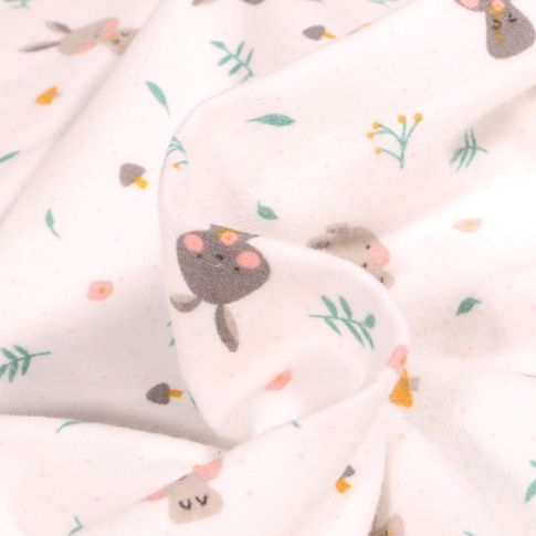 Tissu Flanelle Lapinous sur fond Blanc