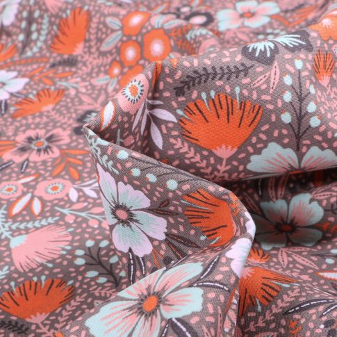 Tissu Coton imprimé Rizy sur fond Gris