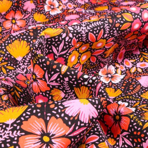 Tissu Coton imprimé Rizy sur fond Noir