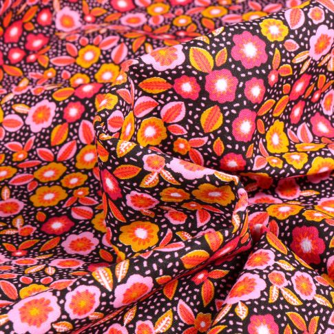 Tissu Coton imprimé Riza sur fond Noir